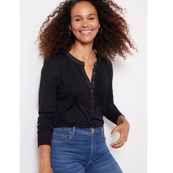 Evereve "Bia" Sleek Ribbed Henley, M - Picture 1 of 4